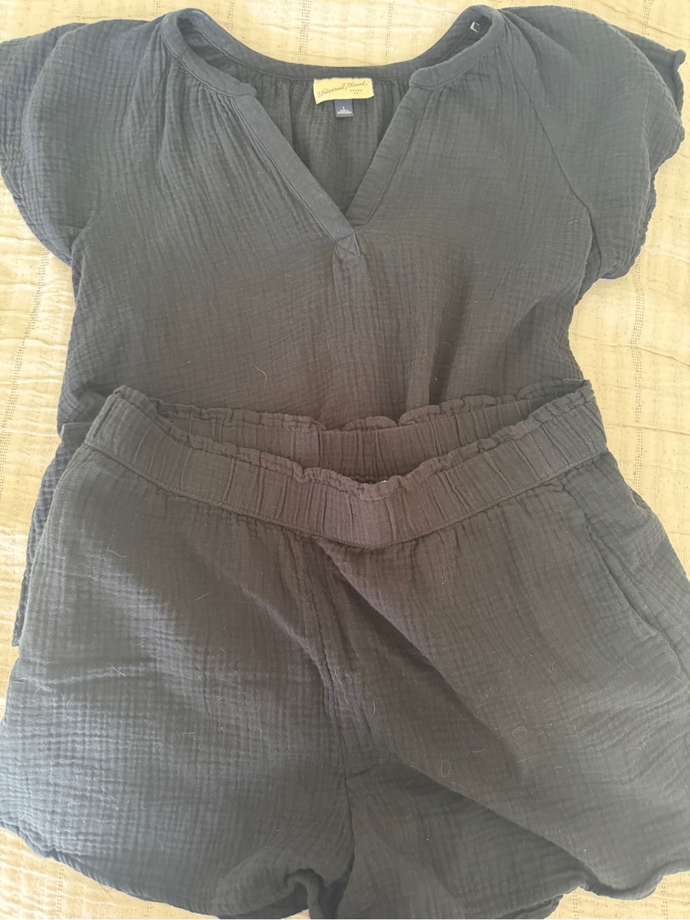 Universal Thread Black Cotton Gauze Matching shorts and top set